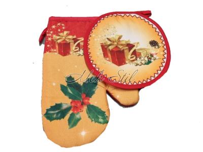Спално бельо   Коледен текстил 2023 Комплект коледен текстил ръкавица с ръкохватка - Коледна свещичка 